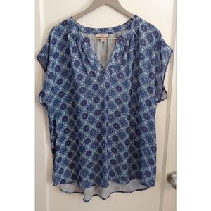 Blue Mandala Cap Sleeve Blouse - Size 2X